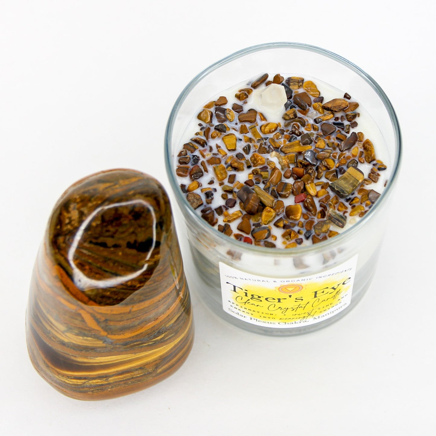 Tiger's Eye Clean Crystal Candle — Unscented Soy Candle for Courage & Personal Power
