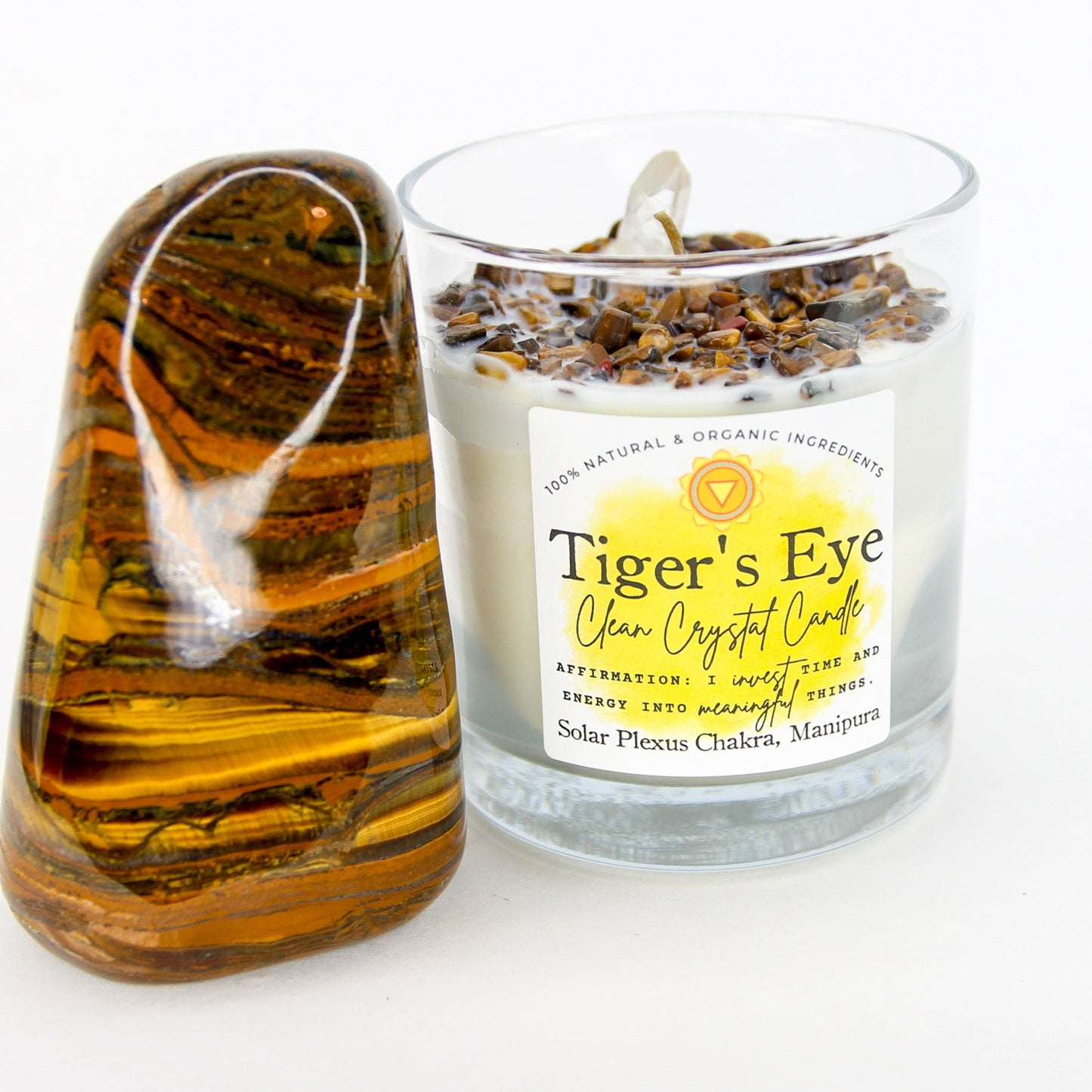 Tiger's Eye Clean Crystal Candle — Unscented Soy Candle for Courage & Personal Power