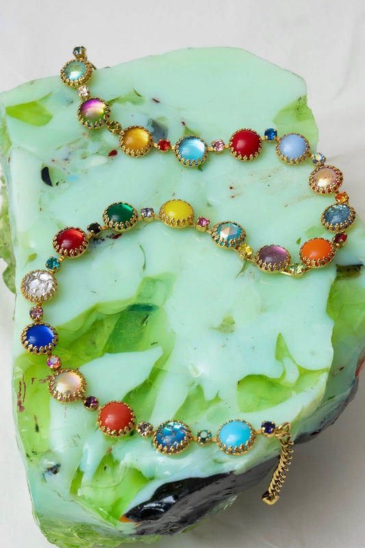 Paint Pot prismatic glass layering choker in 18k gold plate, front view