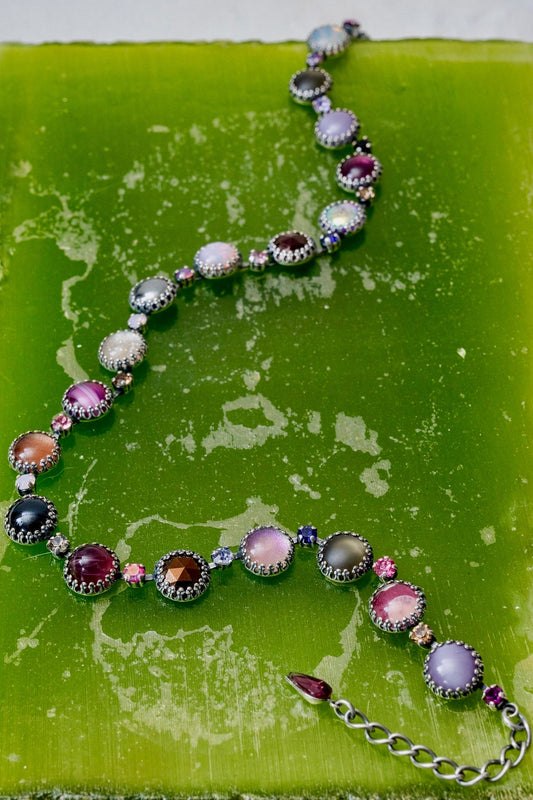 Paint Pot Layering Choker in Punk Rocks — oxidized silver choker with 1960s dead-stock glass stones strung between crystals