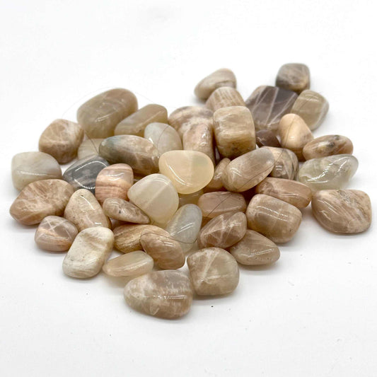 Tumbled multi-color Moonstone showing an adularescent blue and peach flash