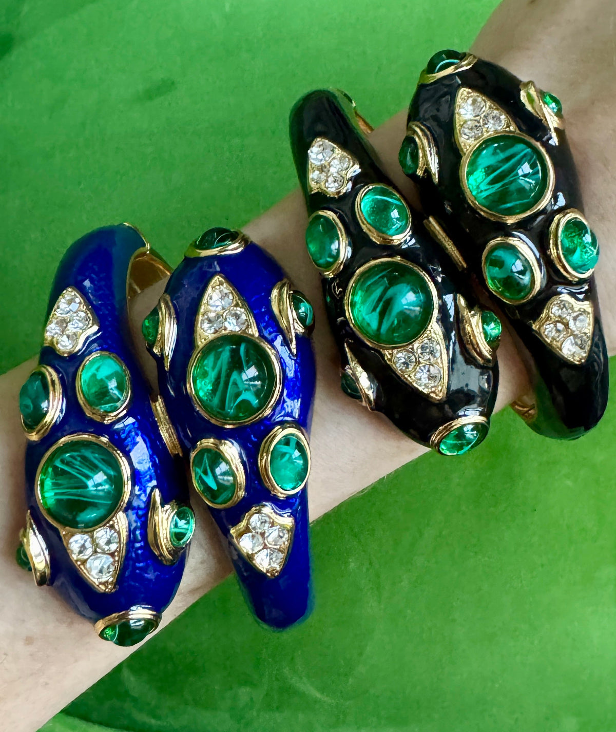 The cuff photographed in two colorways side by side, cobalt blue and black; this listing is the cobalt blue one.