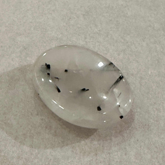Smooth oval Tourmalinated Quartz comfort stone with black tourmaline needles in clear quartz