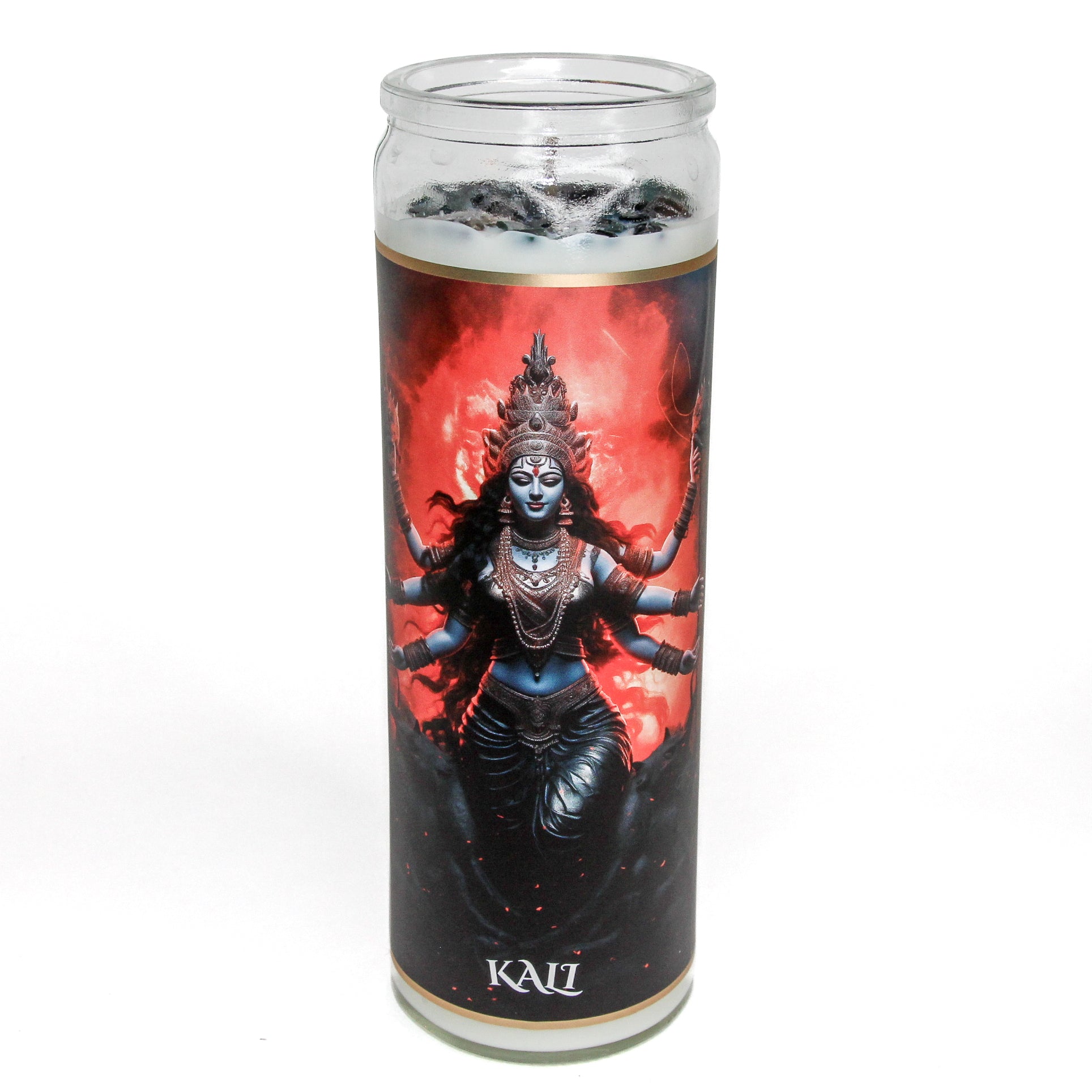 Close-up of the crystals set on top of the Kali altar candle