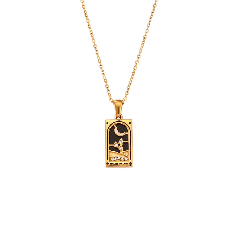 Gold Tarot Card Necklace — Waterproof Stainless Steel Tarot Pendant