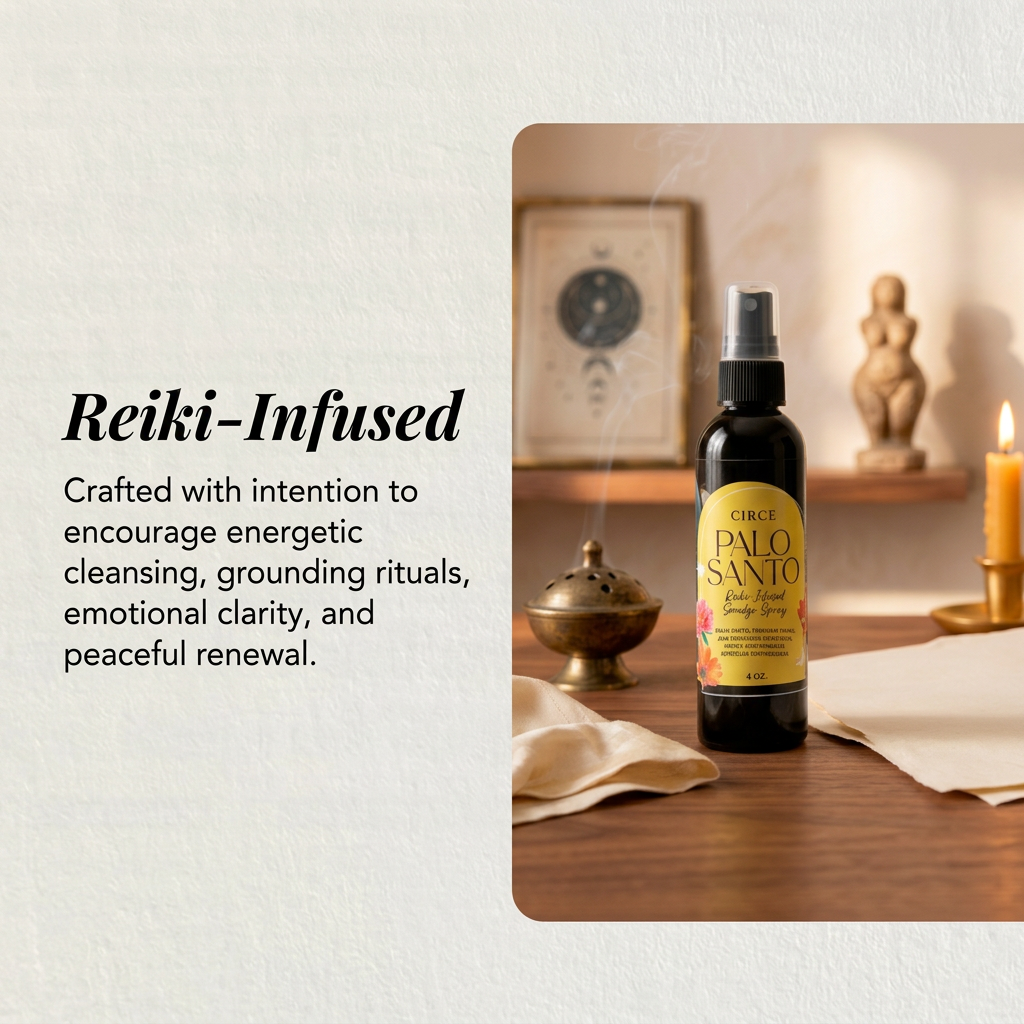 Palo Santo cleansing spray bottle, a smokeless grounding mist, alternate view