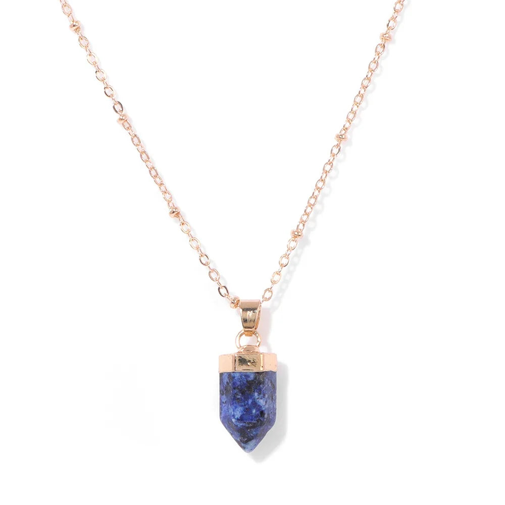 Crystal point pendant necklace with a hexagon gemstone column on a gold-tone link chain — view 13 of 20