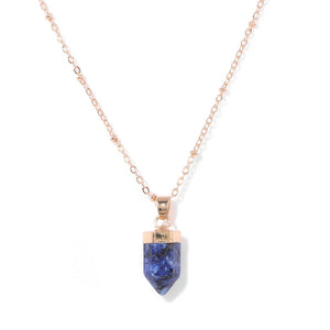 Sodalite point in mottled blue and white on a gold-tone chain