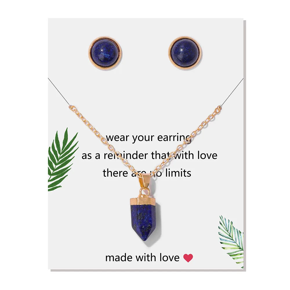 Crystal point pendant necklace with a hexagon gemstone column on a gold-tone link chain — view 5 of 20