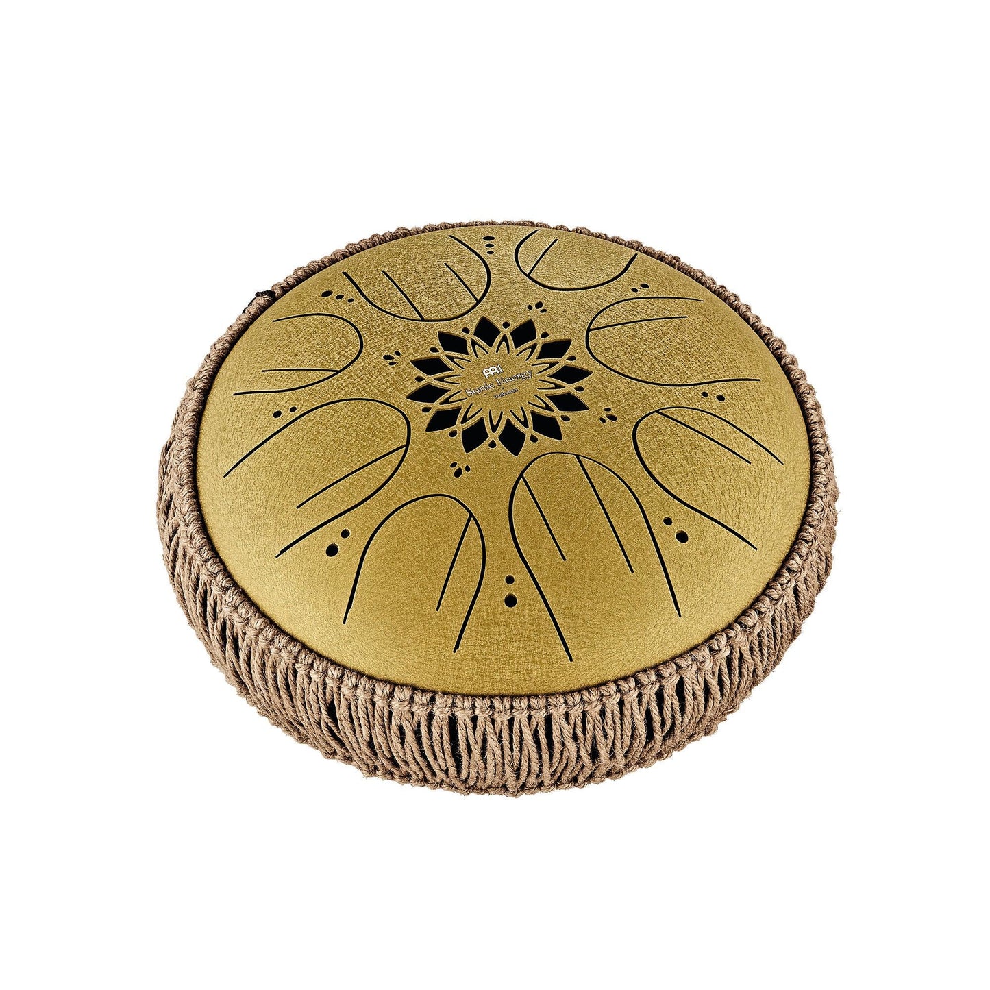 10-inch gold steel tongue drum in C major with eight notes and wooden mallets — view 1 of 11