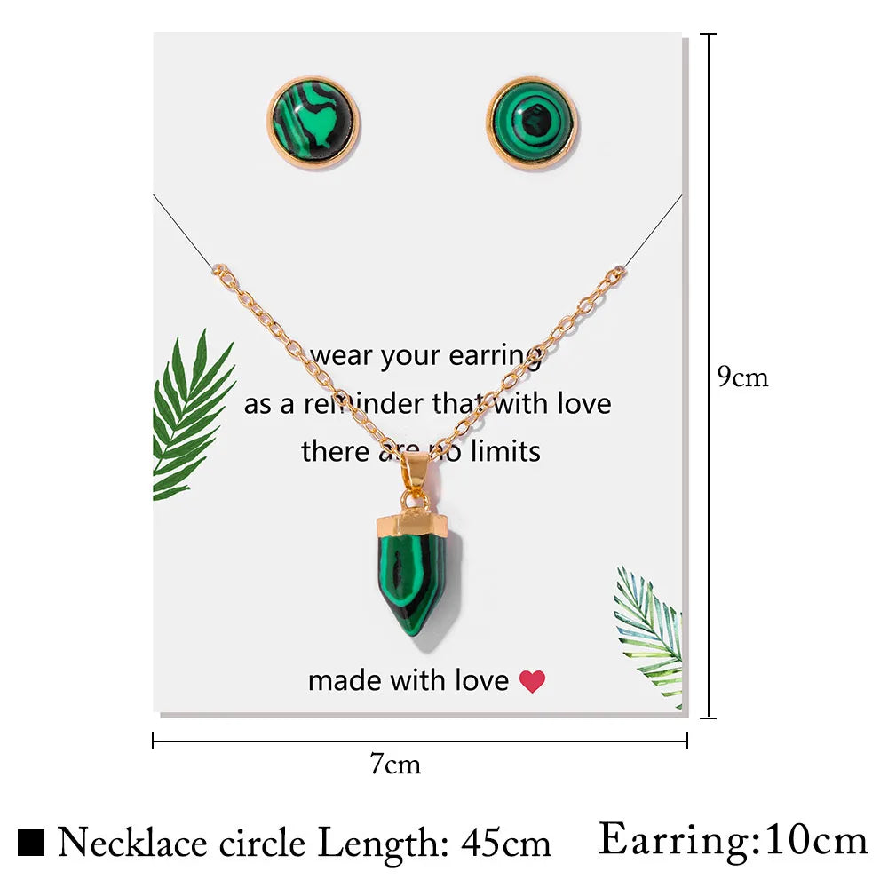 Crystal point pendant necklace with a hexagon gemstone column on a gold-tone link chain — view 9 of 20