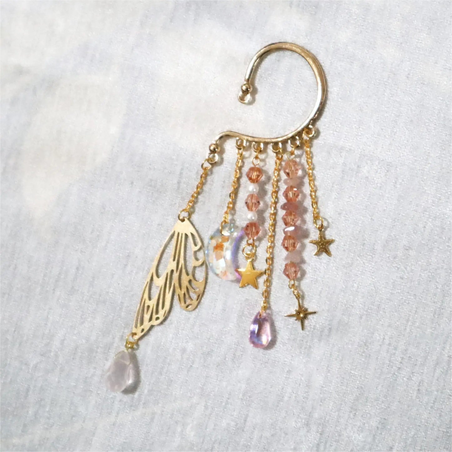 Gold Ear Cuff Crystal Earrings — Sun & Moon Tassel Ear Climber