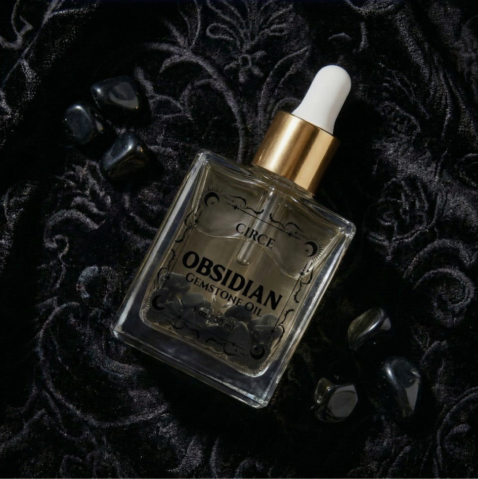 Black Obsidian Body Oil, 3.4 oz apothecary glass bottle — additional product view.