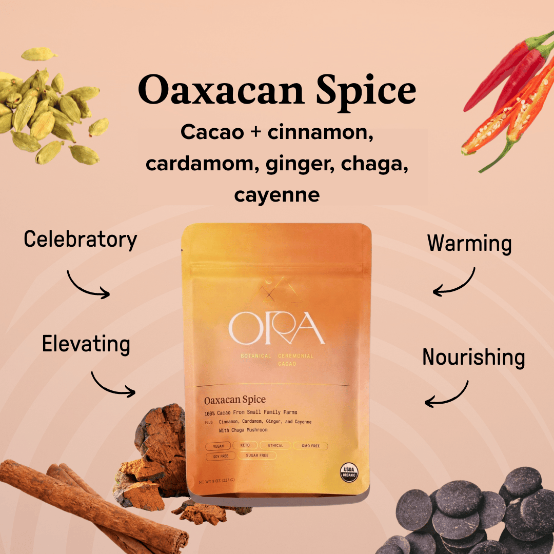 Ingredient list and nutrition panel for Ora Oaxacan Spice ceremonial cacao