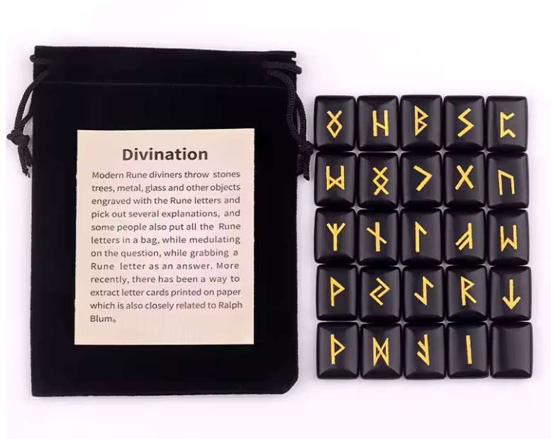 Set of rectangular crystal rune tiles engraved with runic symbols on a dark surface — view 3 of 12