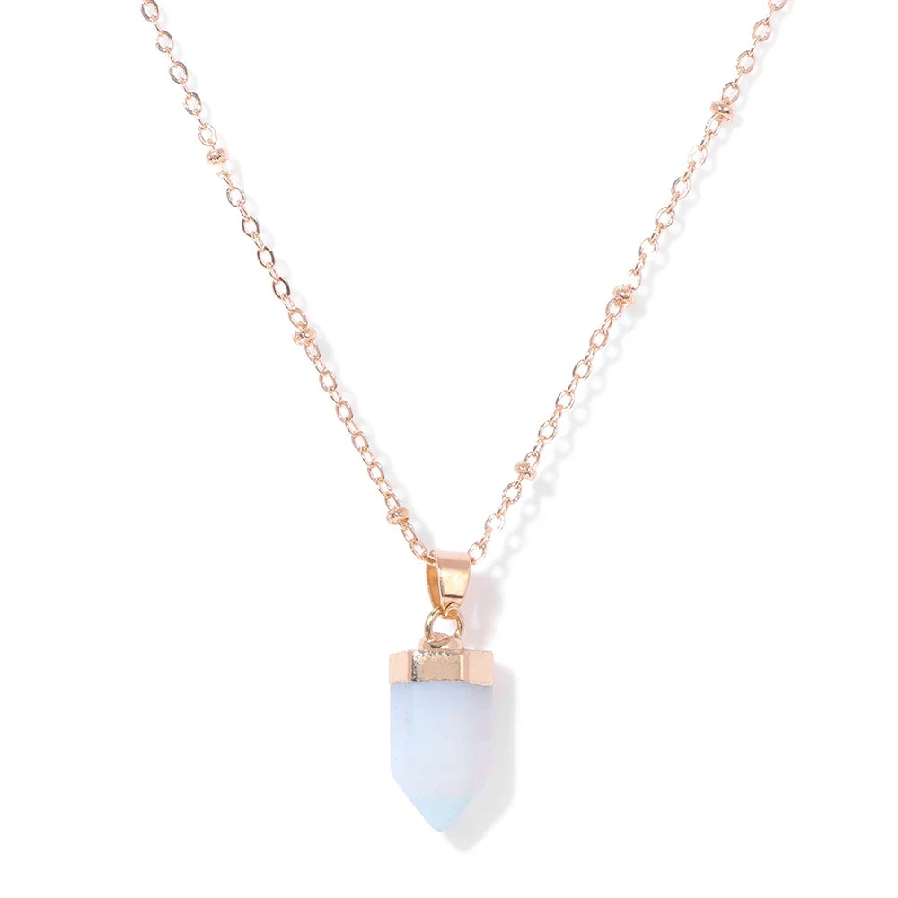 Crystal point pendant necklace with a hexagon gemstone column on a gold-tone link chain — view 16 of 20