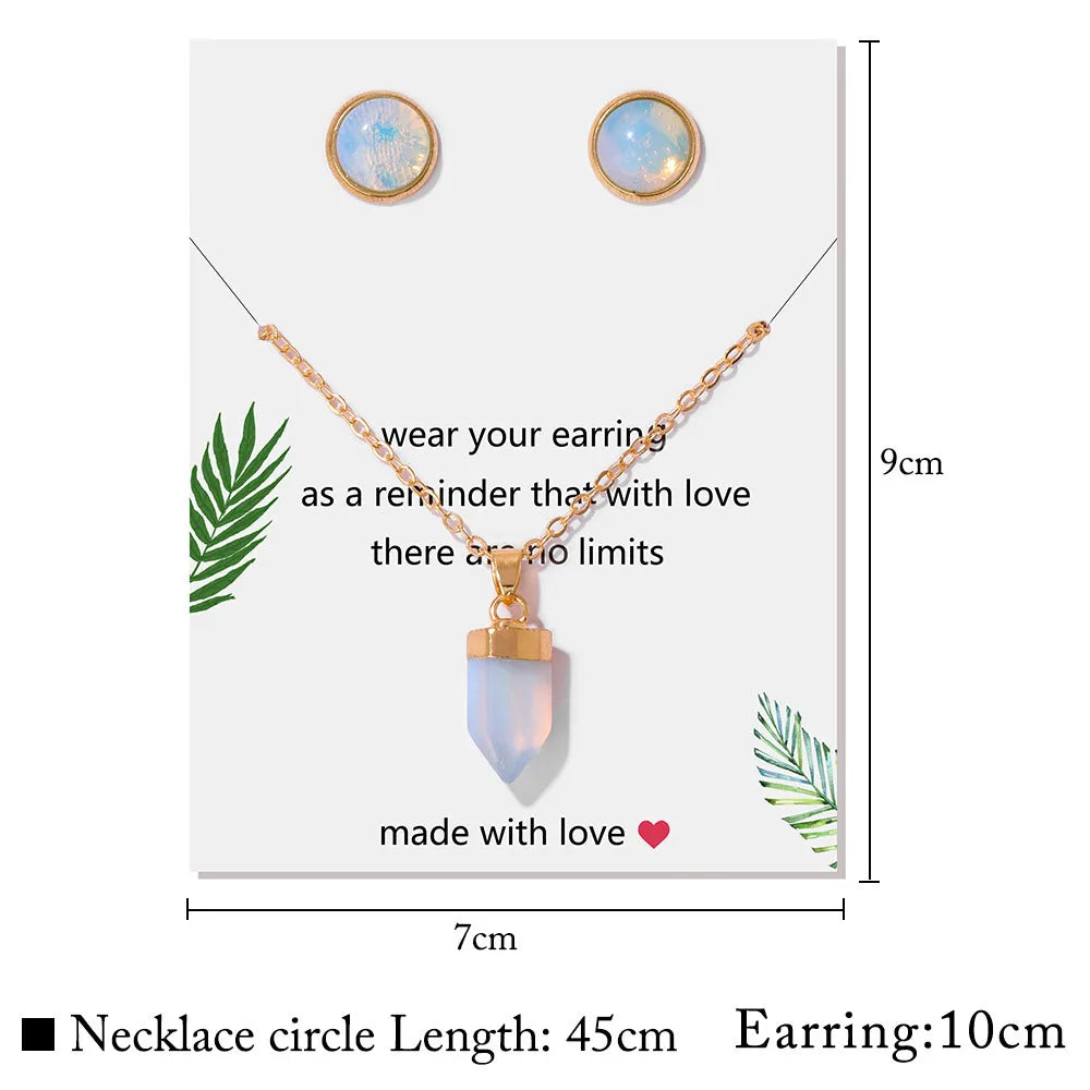 Crystal point pendant necklace with a hexagon gemstone column on a gold-tone link chain — view 3 of 20