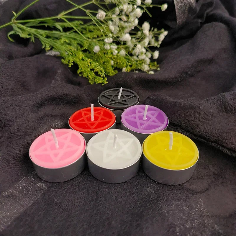 Beeswax tea light candle embossed with a pentacle symbol — view 12 of 12
