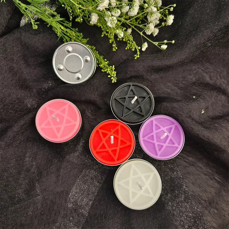 Beeswax tea light candle embossed with a pentacle symbol — view 11 of 12