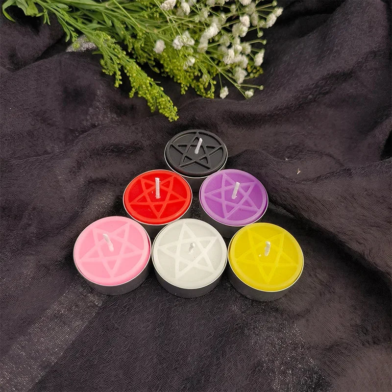 Beeswax tea light candle embossed with a pentacle symbol — view 1 of 12