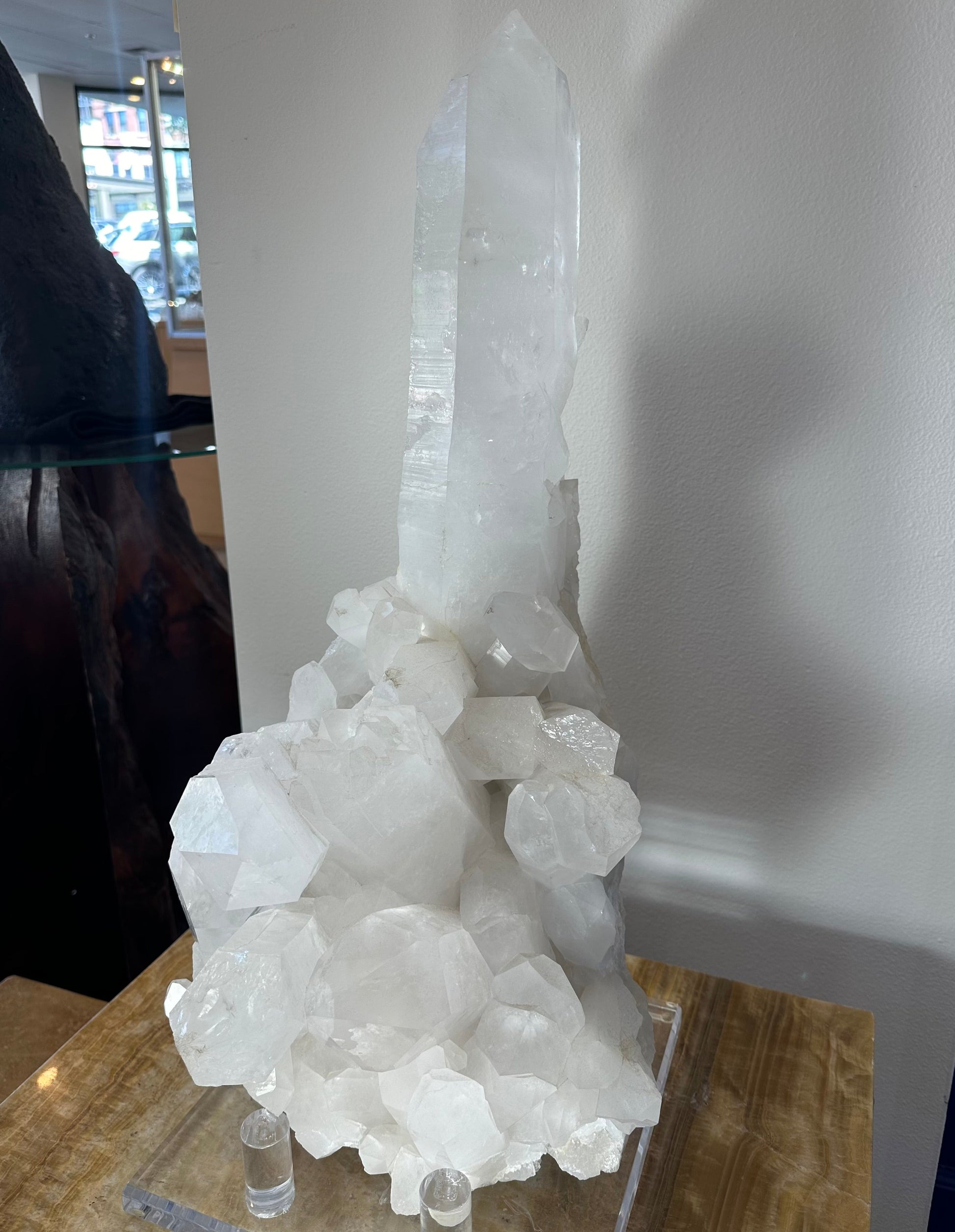 Quartz cluster photographed from the front showing multiple terminations