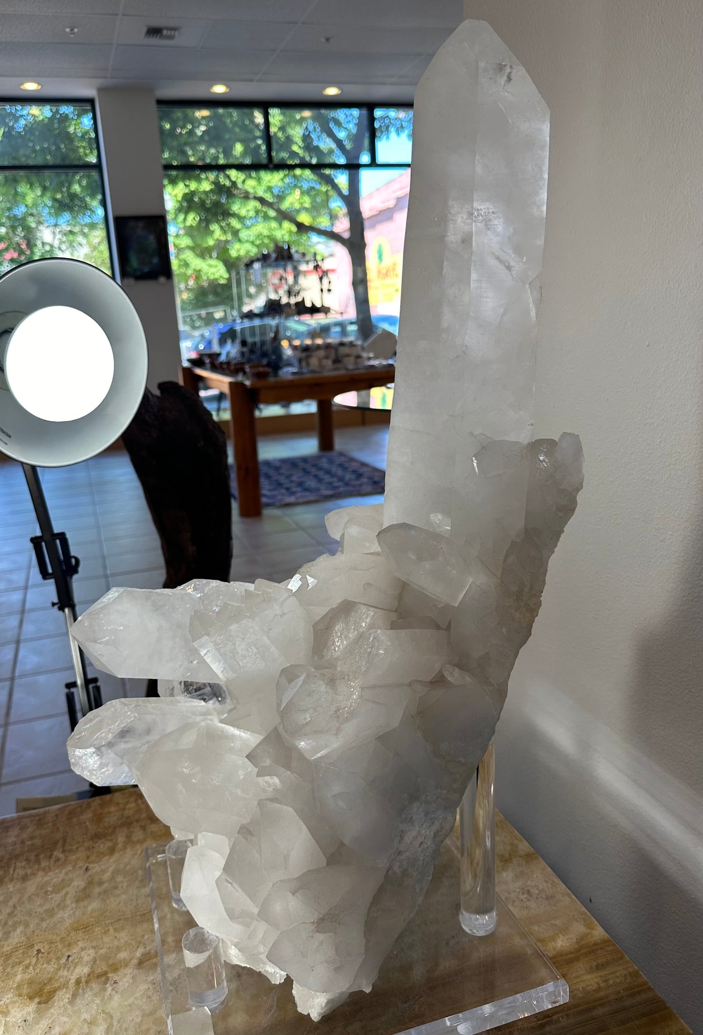 Quartz cluster seen from an angle against a dark background