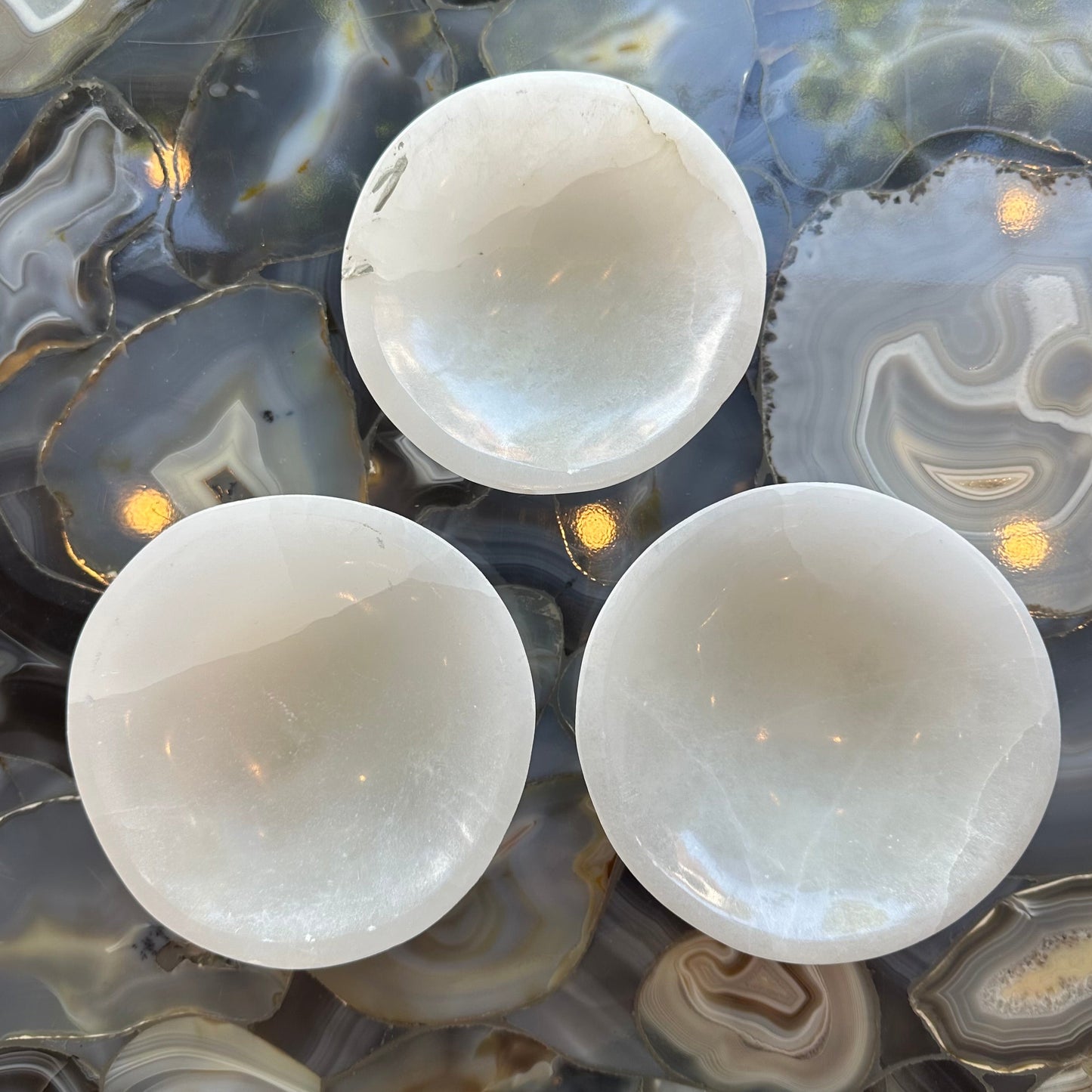Selenite bowl showing its translucent white walls