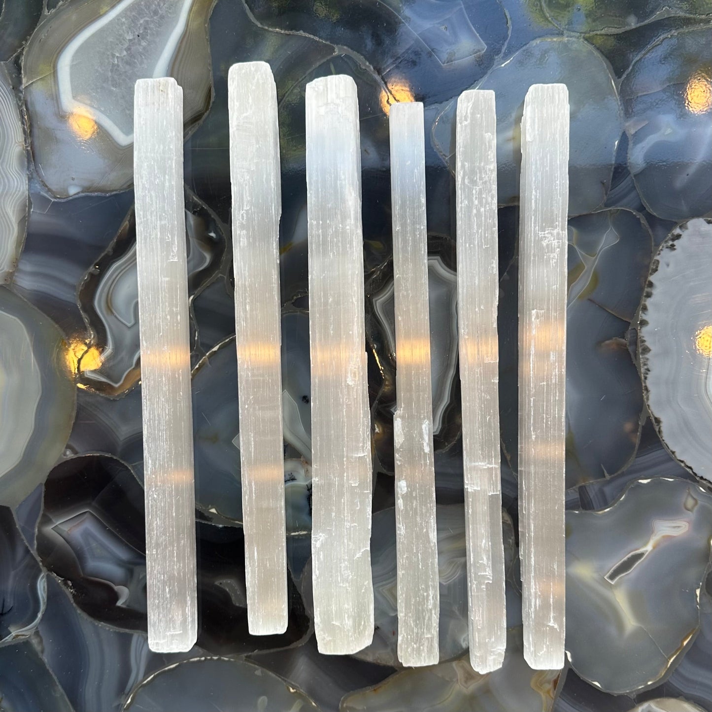 Long rough selenite bar from Morocco, 11.5 inches, unpolished fibrous white crystal with a satin sheen — view 3