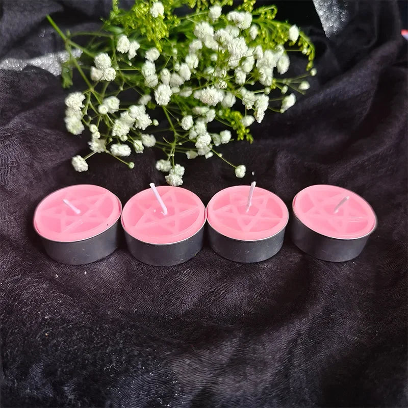 Beeswax tea light candle embossed with a pentacle symbol — view 8 of 12
