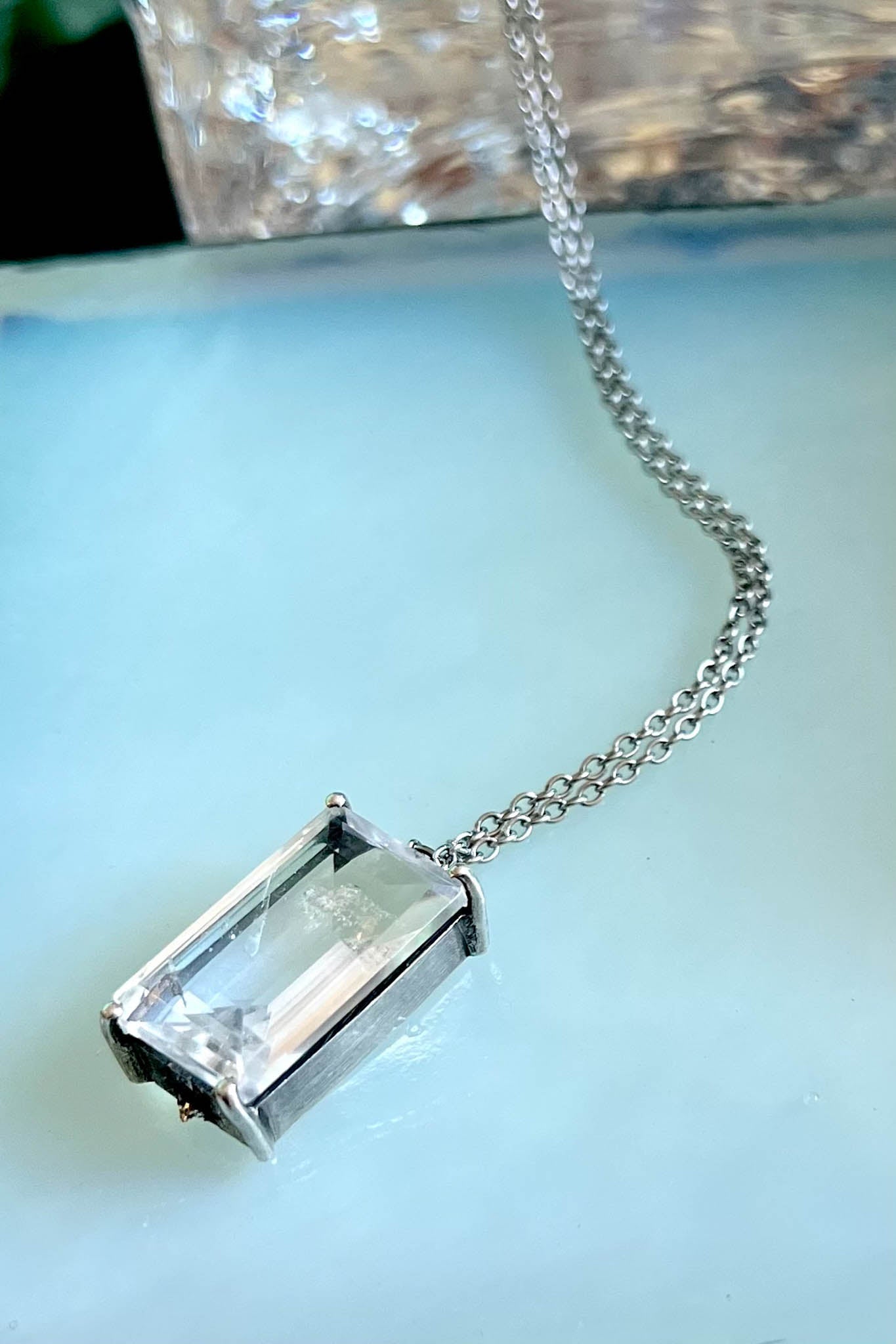 Obscura Stacking Shards in Striated Crystal — jagged natural quartz shards suspended from whisper-thin sterling silver chains — view 5