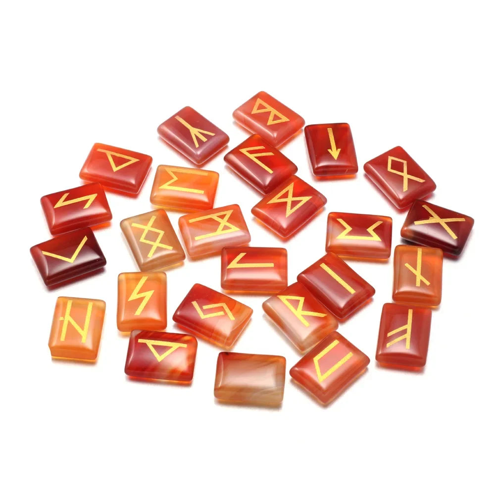 Set of rectangular crystal rune tiles engraved with runic symbols on a dark surface — view 8 of 12