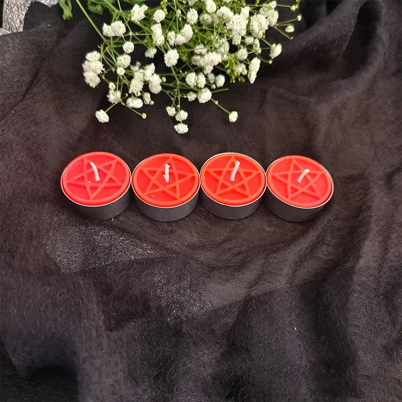 Beeswax tea light candle embossed with a pentacle symbol — view 6 of 12
