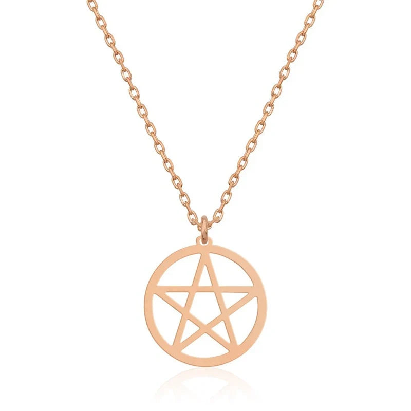 Minimalist pentacle star pendant on a fine stainless steel link chain — view 7 of 9