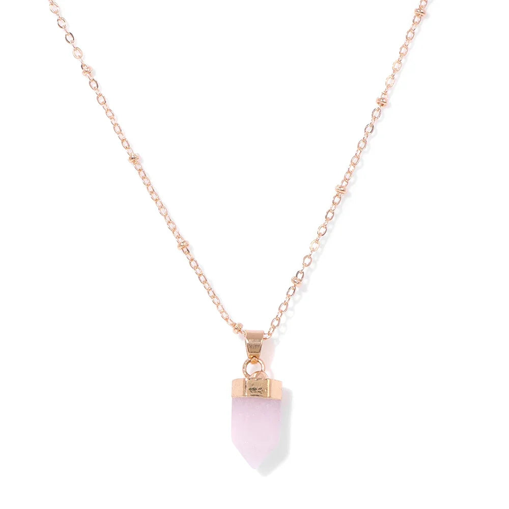 Crystal point pendant necklace with a hexagon gemstone column on a gold-tone link chain — view 15 of 20