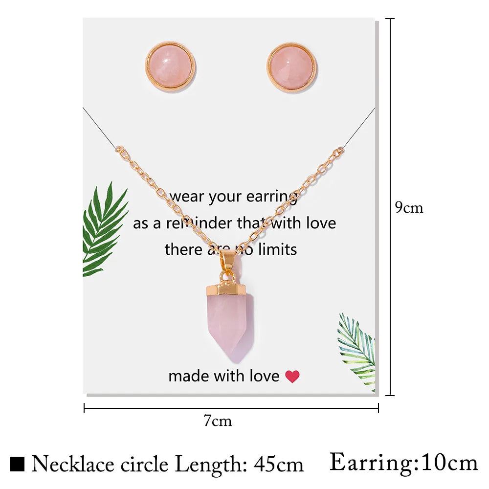 Crystal point pendant necklace with a hexagon gemstone column on a gold-tone link chain — view 4 of 20