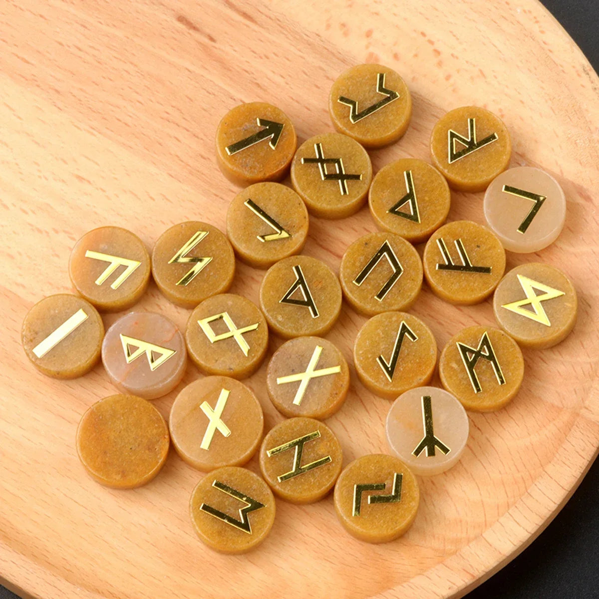Round Crystal Runes — 25-Stone Divination Set with Casting Guide