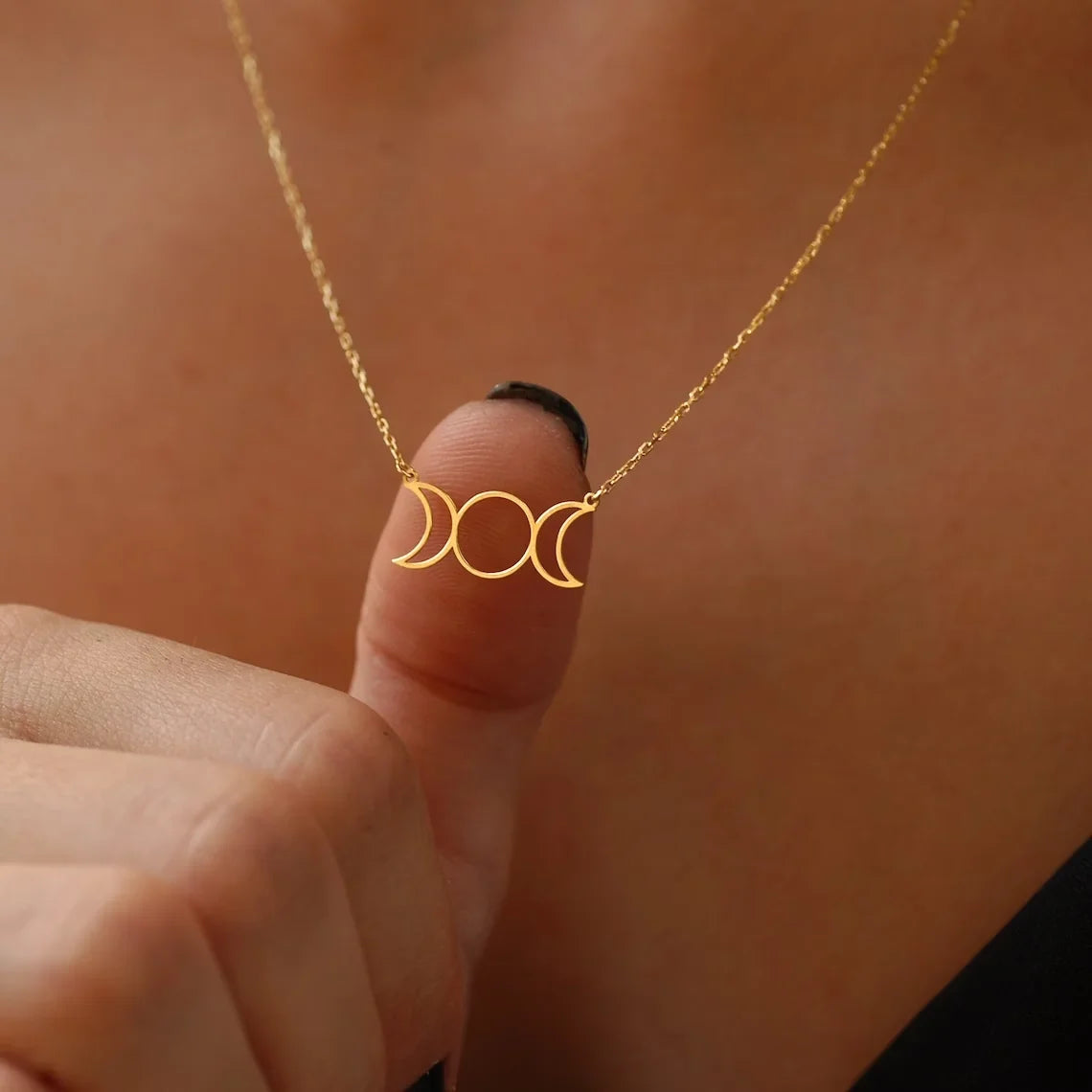 Triple Moon Goddess Necklace — Stainless Steel Maiden, Mother & Crone Pendant