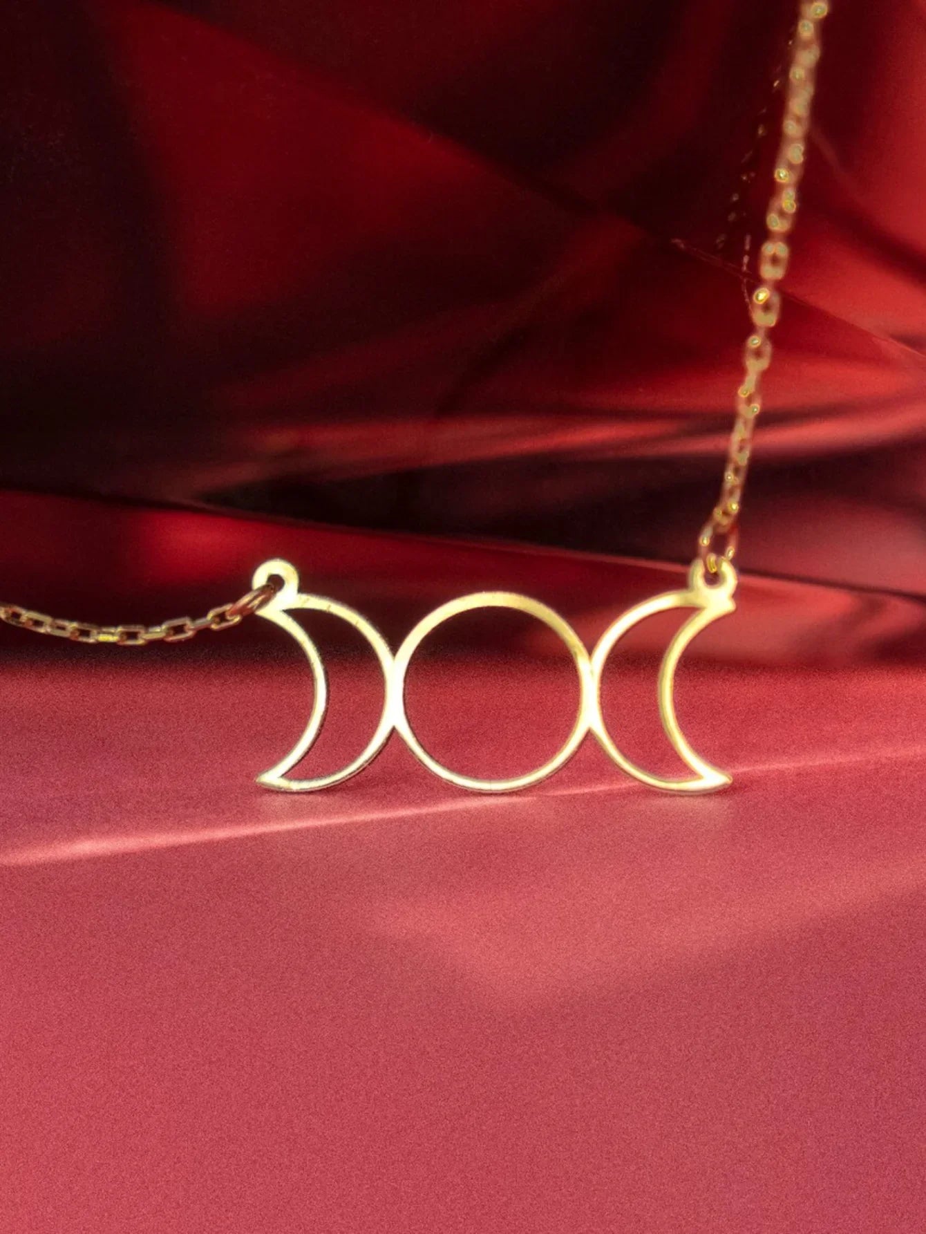 Triple Moon Goddess Necklace — Stainless Steel Maiden, Mother & Crone Pendant