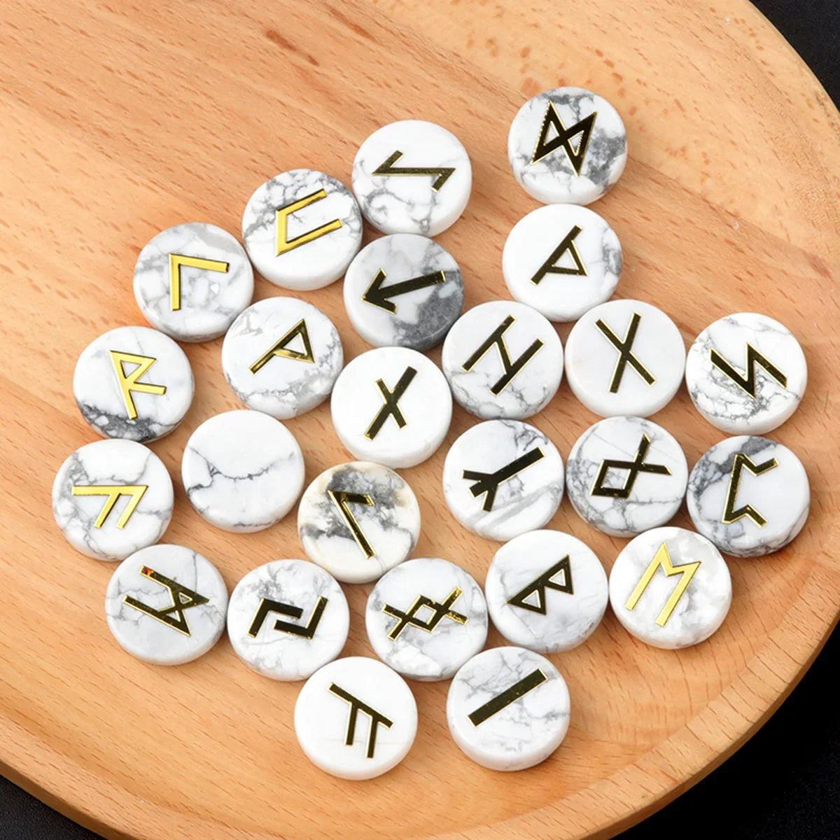 Round Crystal Runes — 25-Stone Divination Set with Casting Guide