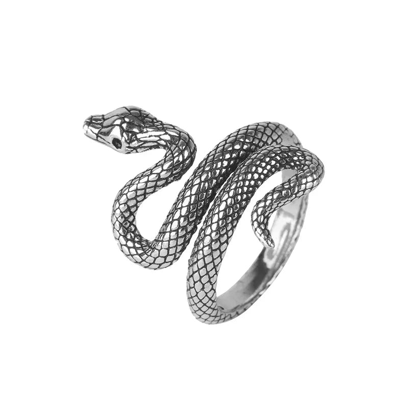 Adjustable sterling silver snake ring coiled around a finger form — view 3 of 5