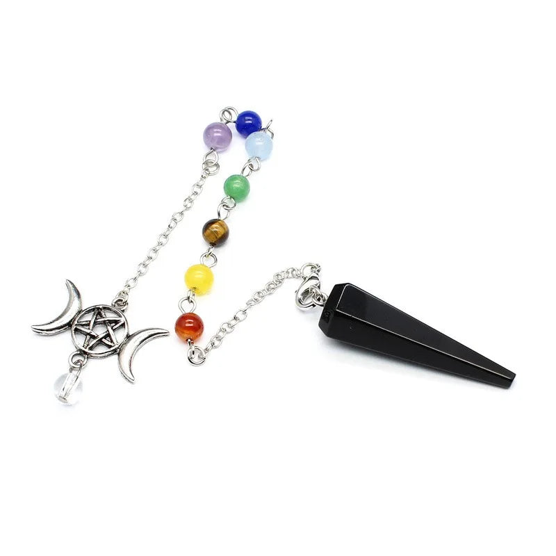 Triple Moon Pentacle Chakra Pendulum — 7-Chakra Dowsing Pendulum