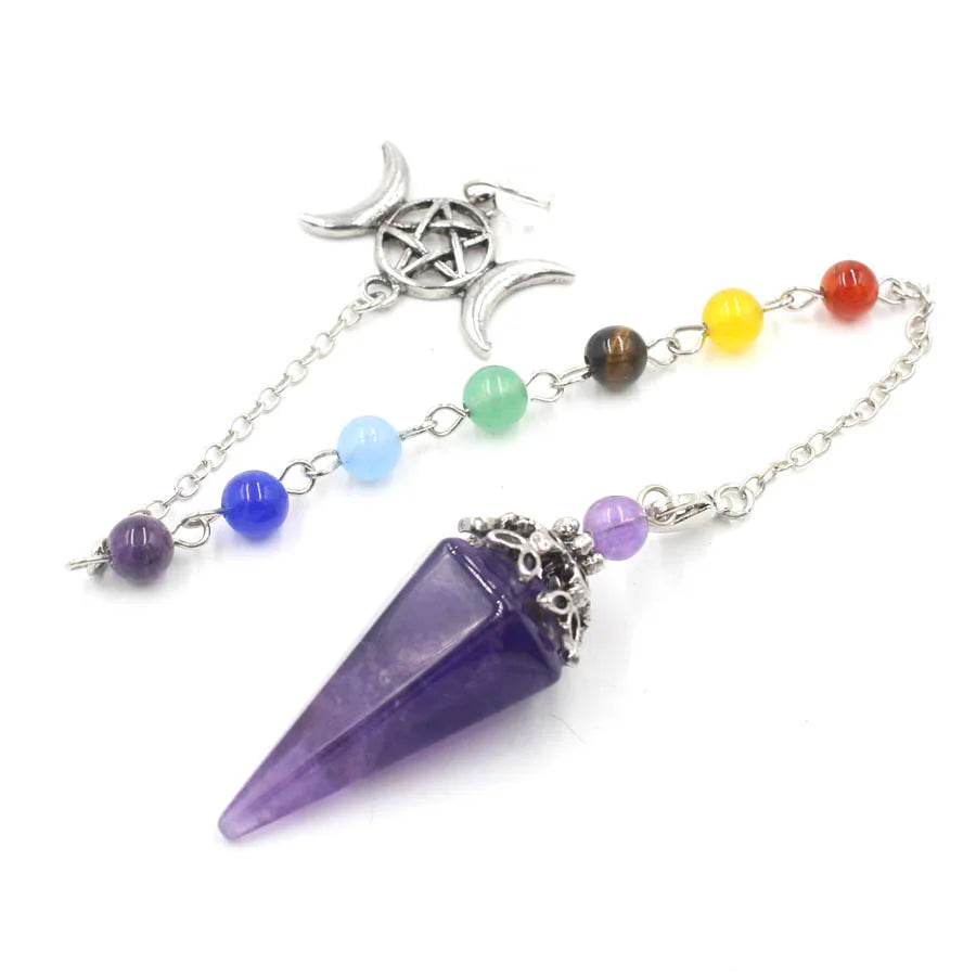 Triple Moon Pentacle Chakra Pendulum — 7-Chakra Dowsing Pendulum