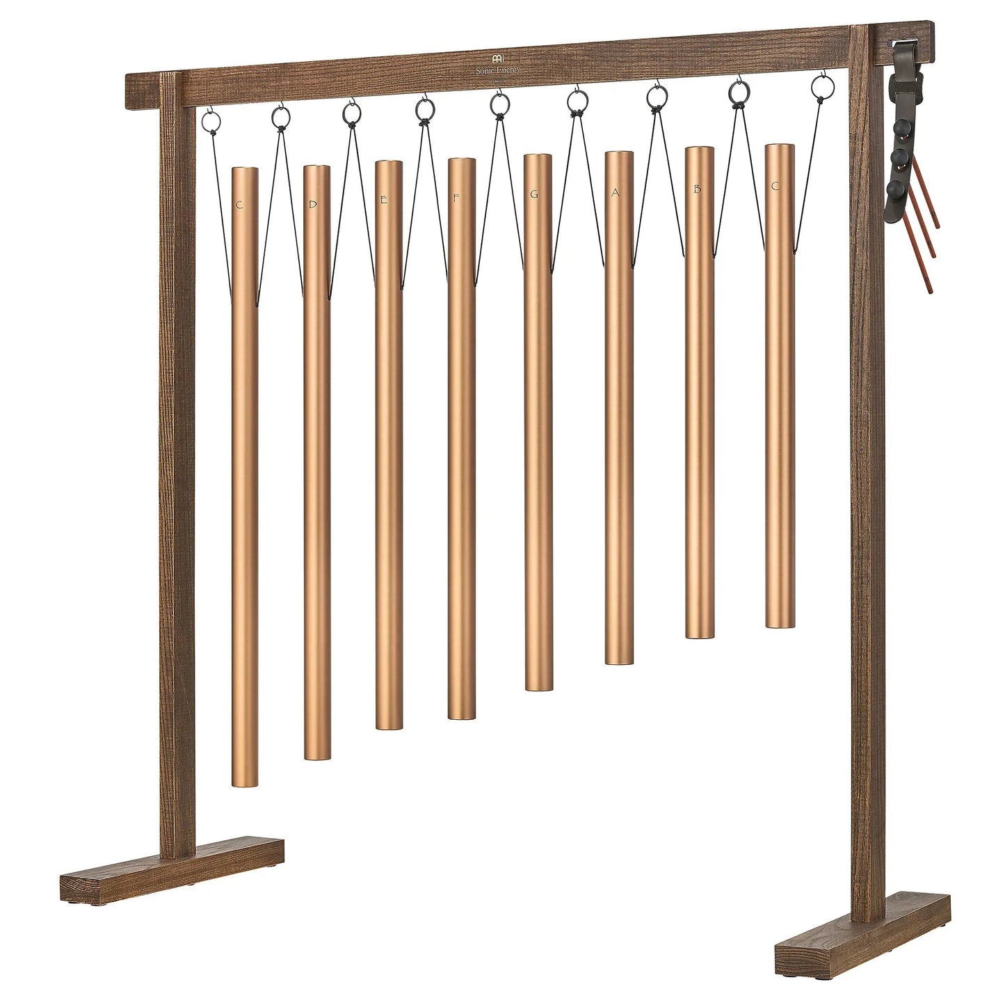 Eight-piece sound bath tube chime set in bronze with removable wooden holders — view 1 of 7