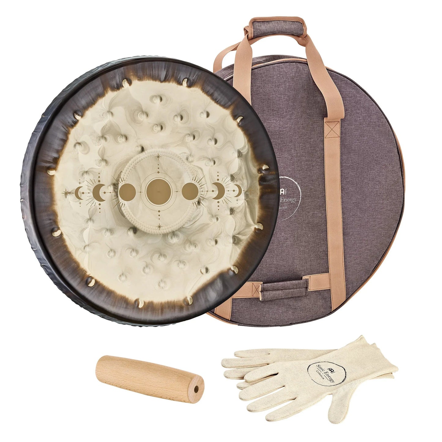 22-inch Meinl Sonic Energy Moon Phases soundscape gong displayed in a calm, styled interior setting.