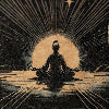 Gold line illustration of a seated figure in meditation on the Ritual packaging