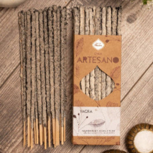 A box of thirty thick Yagra incense sticks, shown from a different angle.