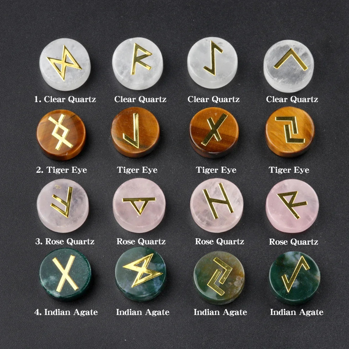 Round Crystal Runes — 25-Stone Divination Set with Casting Guide
