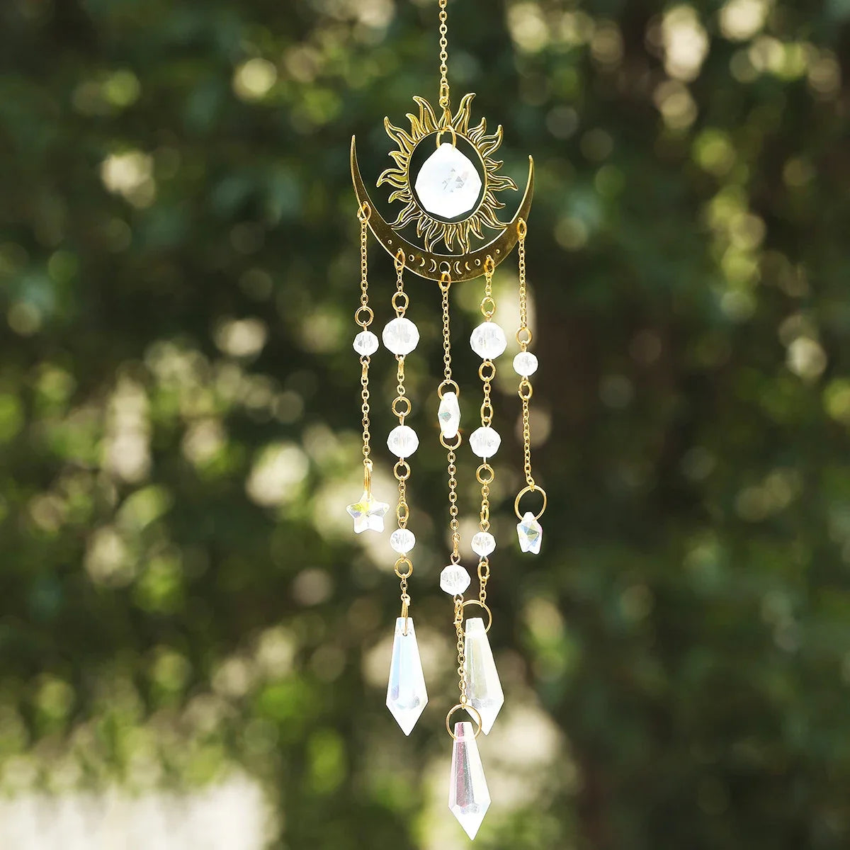 Moon Phase Crystal Suncatcher — Hanging Rainbow Maker for Window & Altar
