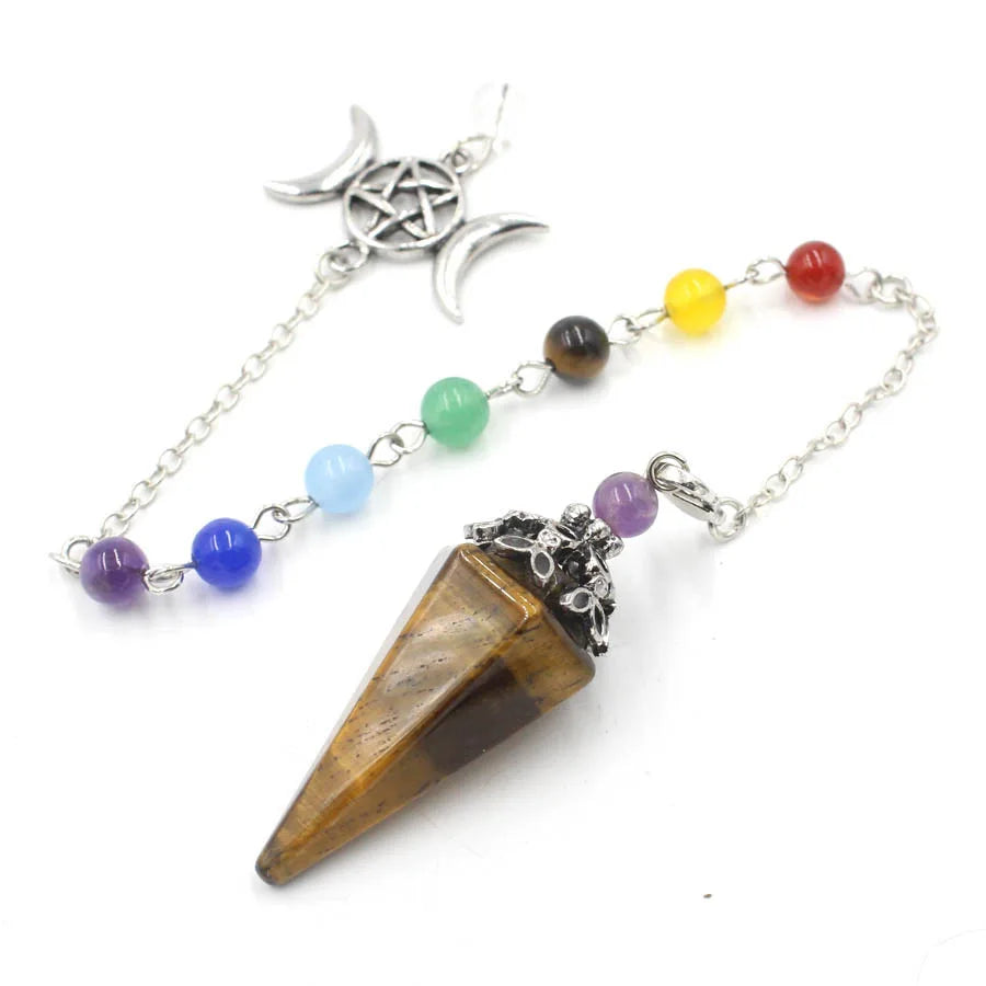 Triple Moon Pentacle Chakra Pendulum — 7-Chakra Dowsing Pendulum