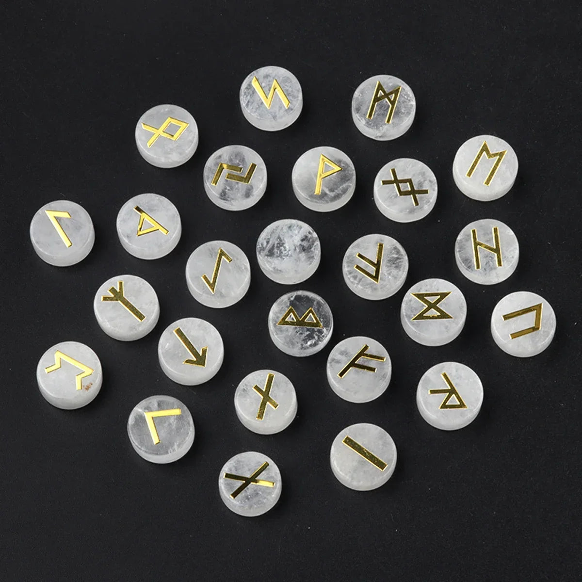 Round Crystal Runes — 25-Stone Divination Set with Casting Guide
